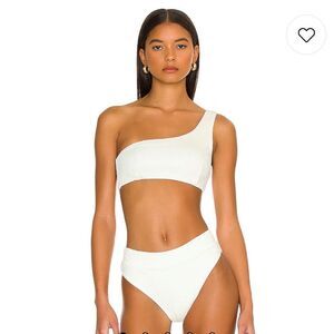 Frankie's Bikinis White Ribbed One Shoulder Bikini Top